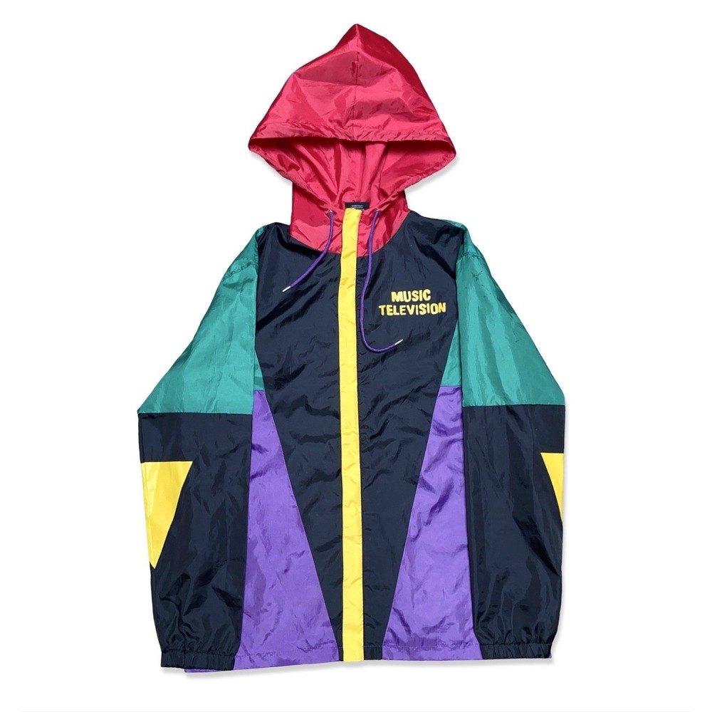 MTV Music Television Colorblock Windbreaker Jacket Mens L Multicolor 2020 Viacom